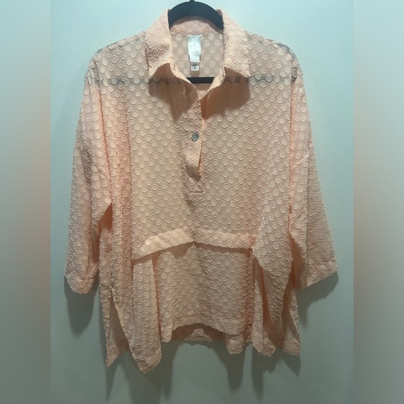 WYNNE LAYERS size M peach 3/4 sleeve popover tunic, light weight, relaxed fit - Picture 3 of 9